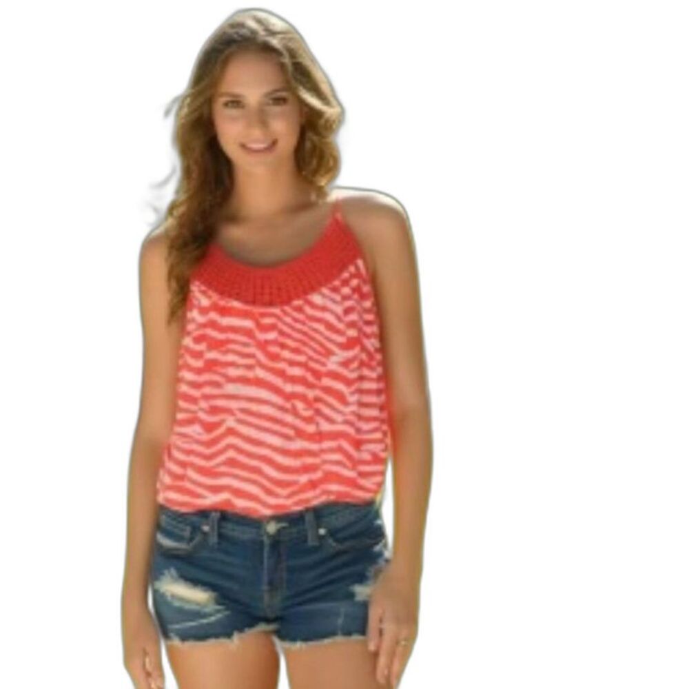 Forever 21 Tank Top Orange & White Zebra Print Strappyt Breezy Summer Large